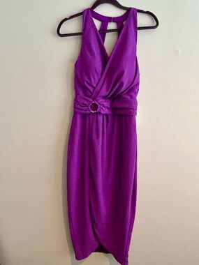 Elegant Chic  Purple Midi Dress with Ring-Accented Waist